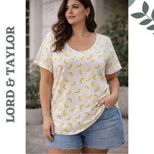 Lord & Taylor Banana Print Tee 100% Cotton 2X